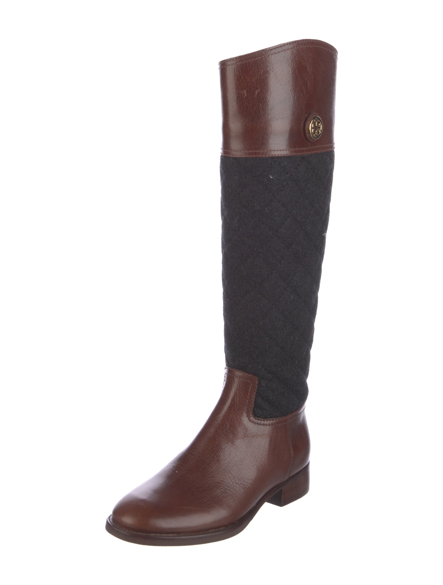 Tory Burch Leather Colorblock Pattern Riding Boots