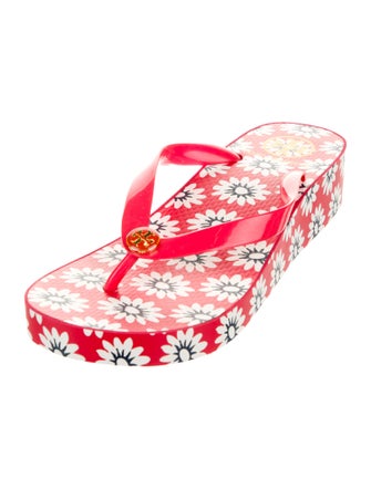 Tory Burch Rubber Floral Print Flip Flops