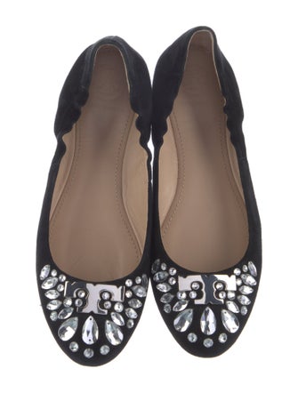 Tory Burch Suede Crystal Embellishments Flats