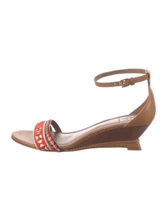 Tory Burch Leather Embroidered Accent Sandals