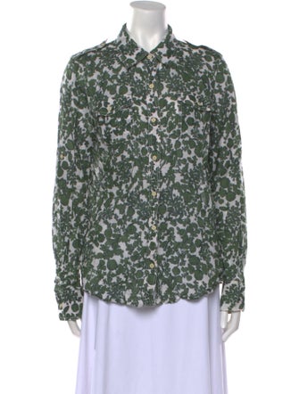 Tory Burch Floral Print Long Sleeve Button-Up Top