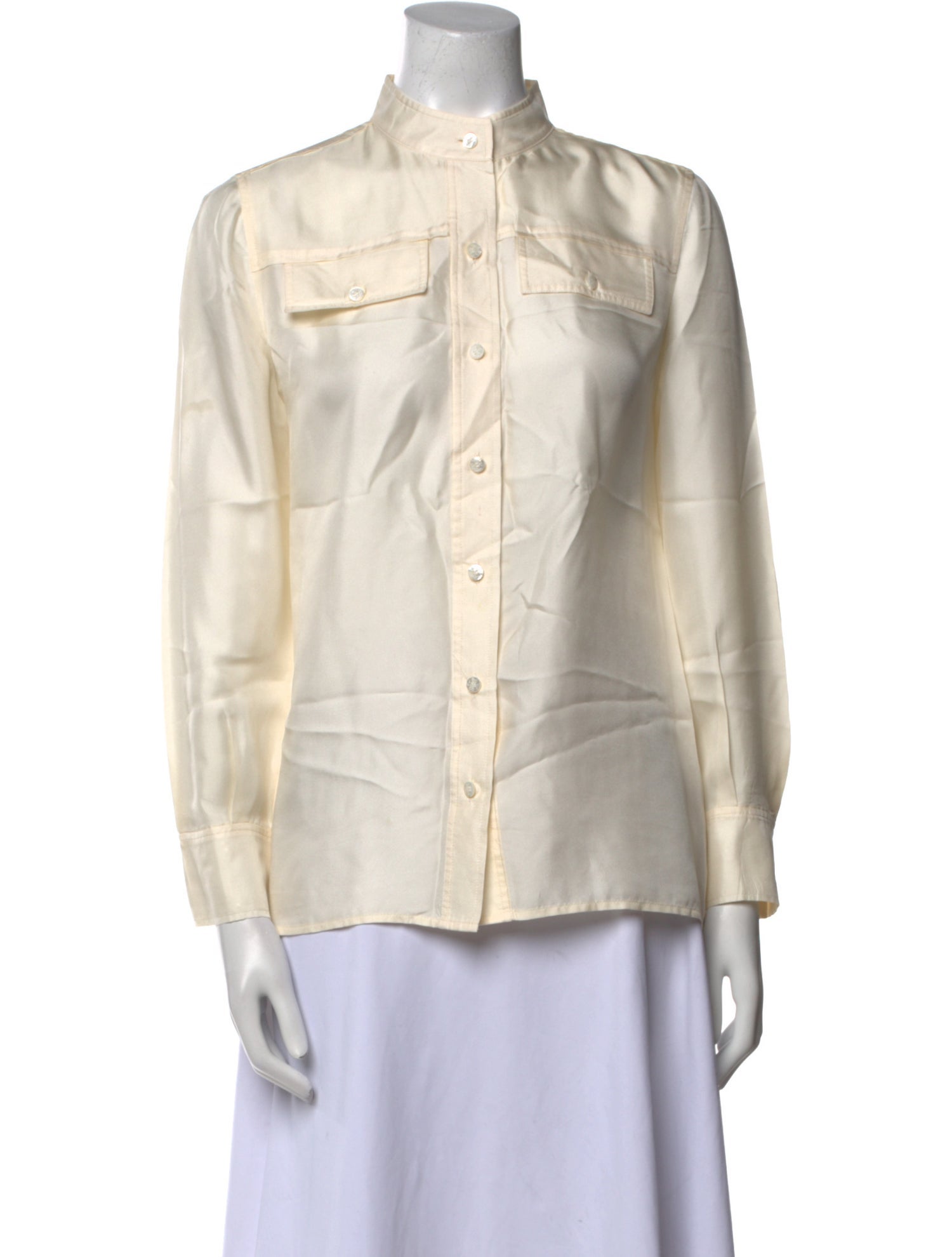Tory Burch Silk Mock Neck Button-Up Top