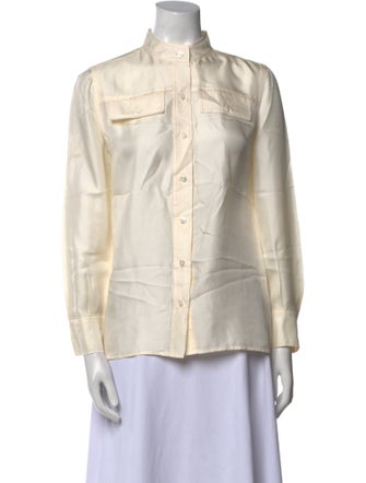 Tory Burch Silk Mock Neck Button-Up Top