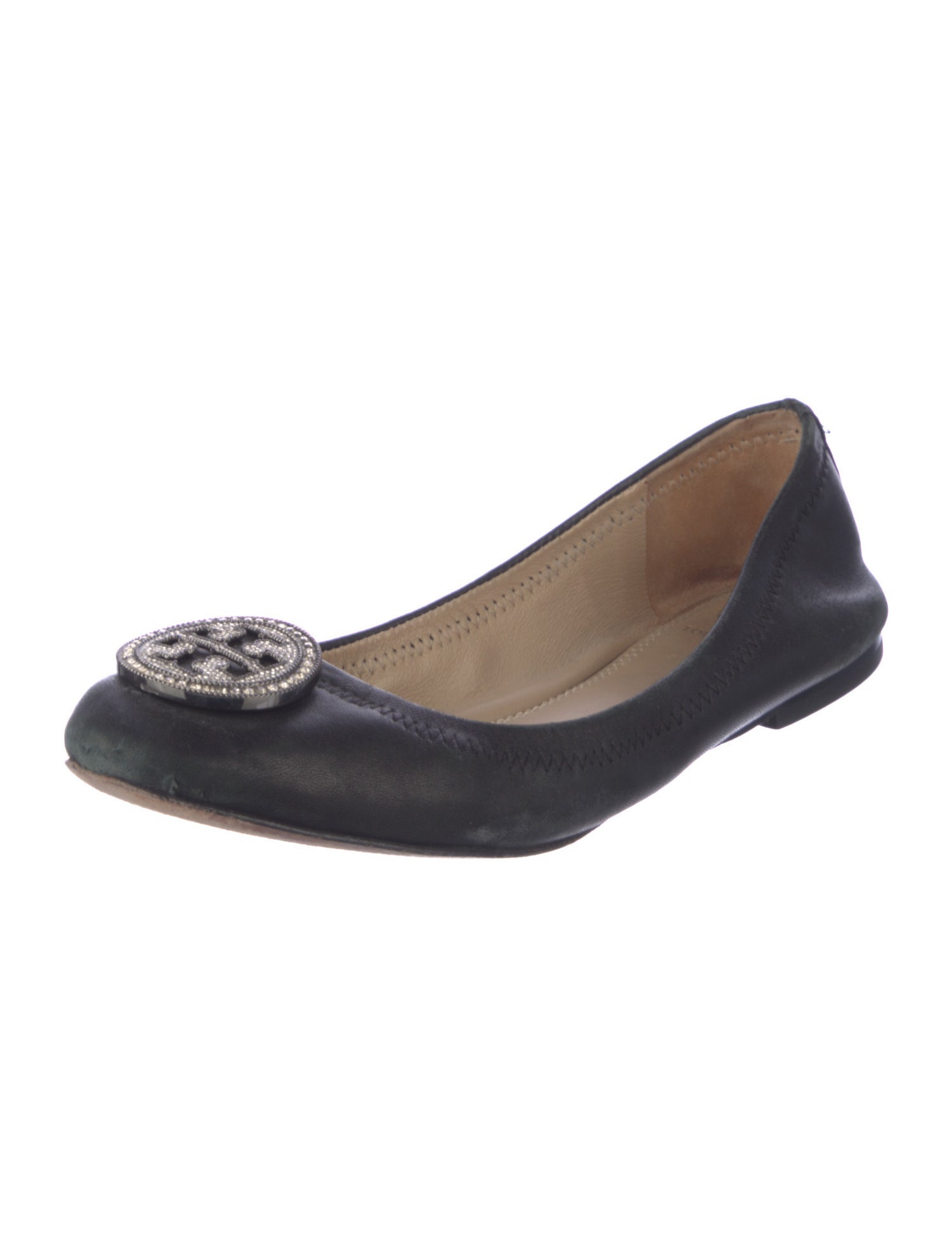 Tory Burch Leather Crystal Embellishments Ballet Flats