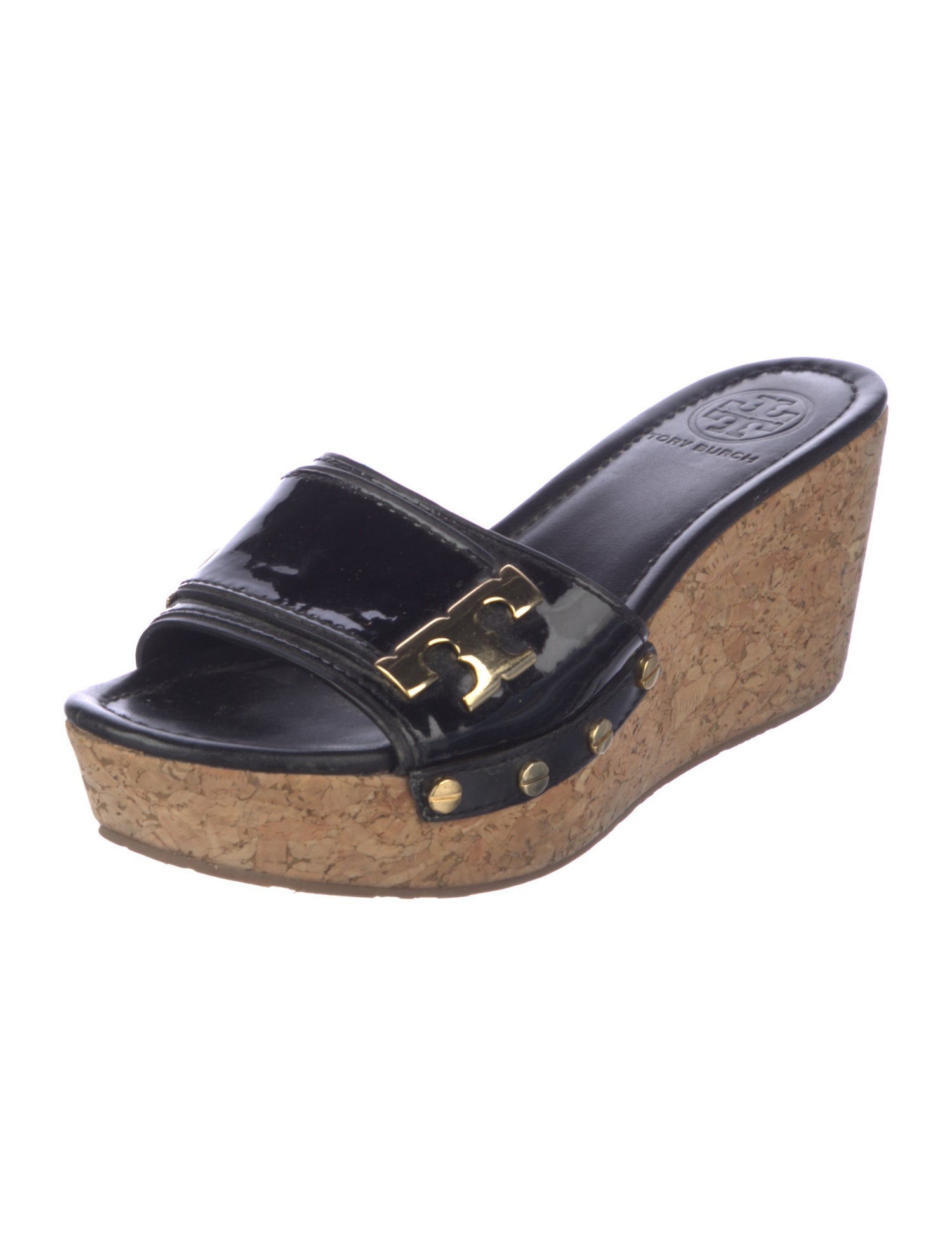 Tory Burch Patent Leather Studded Accents Slides