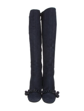 Tory Burch Suede Chain-Link Accents Boots