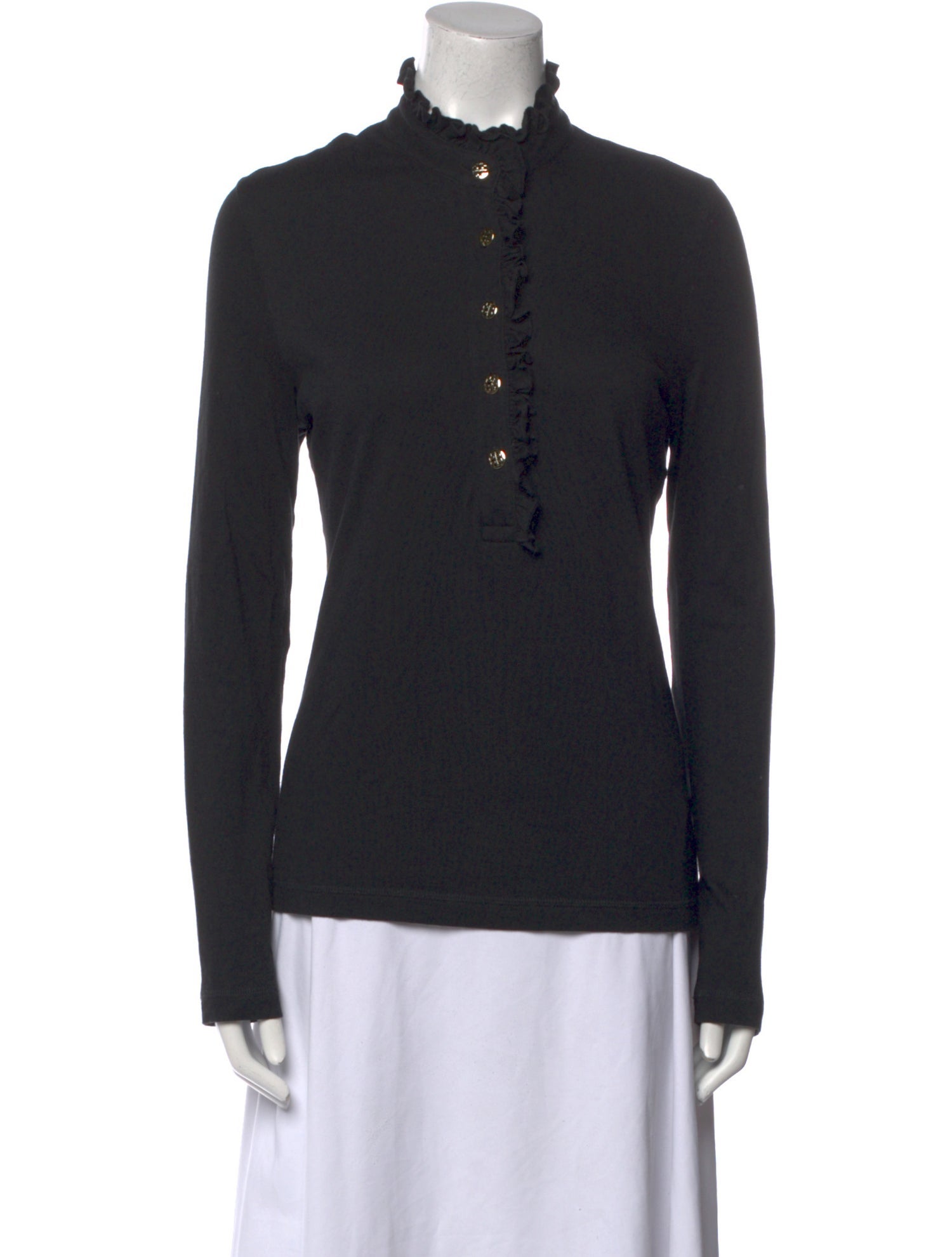 Tory Burch Mock Neck Long Sleeve Polo