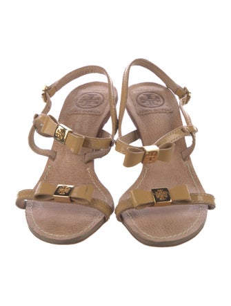 Tory Burch Patent Leather Bow Accents Slingback Sandals