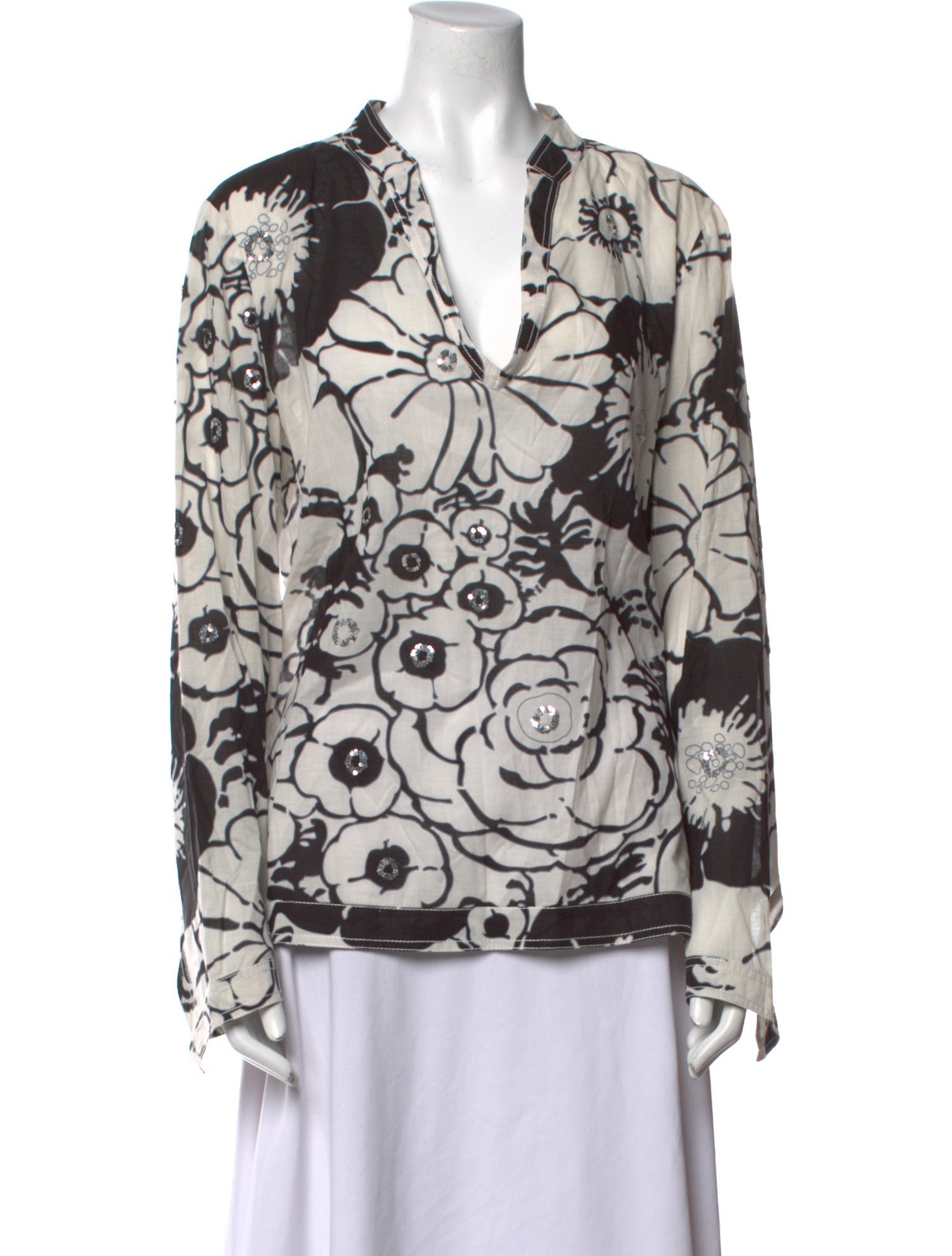 Tory Burch Floral Print V-Neck Blouse