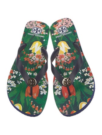 Tory Burch Rubber Floral Print Flip Flops