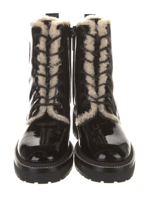 Tory Burch Patent Leather Fur Trim Combat Boots
