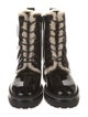 Tory Burch Patent Leather Fur Trim Combat Boots