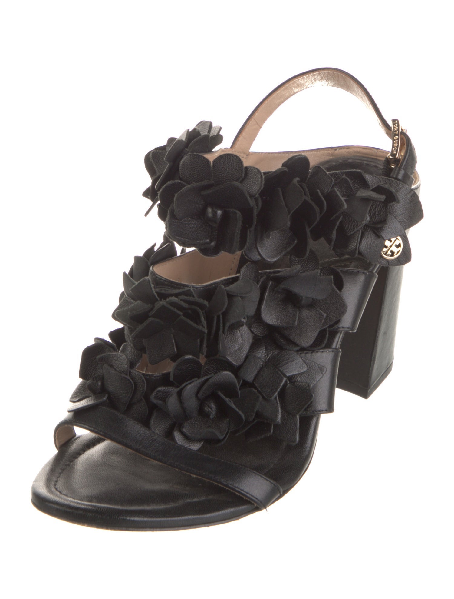 Tory Burch Leather Leather Trim Embellishment Slingback Sandals