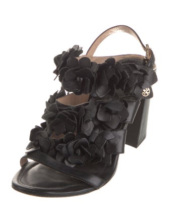 Tory Burch Leather Leather Trim Embellishment Slingback Sandals