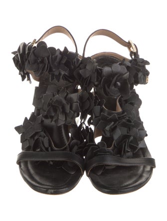 Tory Burch Leather Leather Trim Embellishment Slingback Sandals