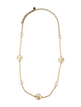 Tory Burch Enamel & Faux Pearl Station Necklace