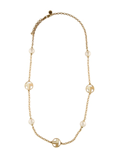 Tory Burch Enamel & Faux Pearl Station Necklace