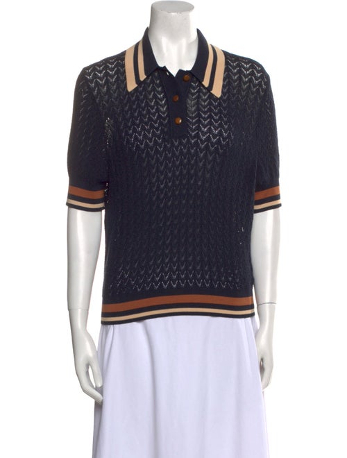 Tory Burch Striped Three-Quarter Sleeve Polo