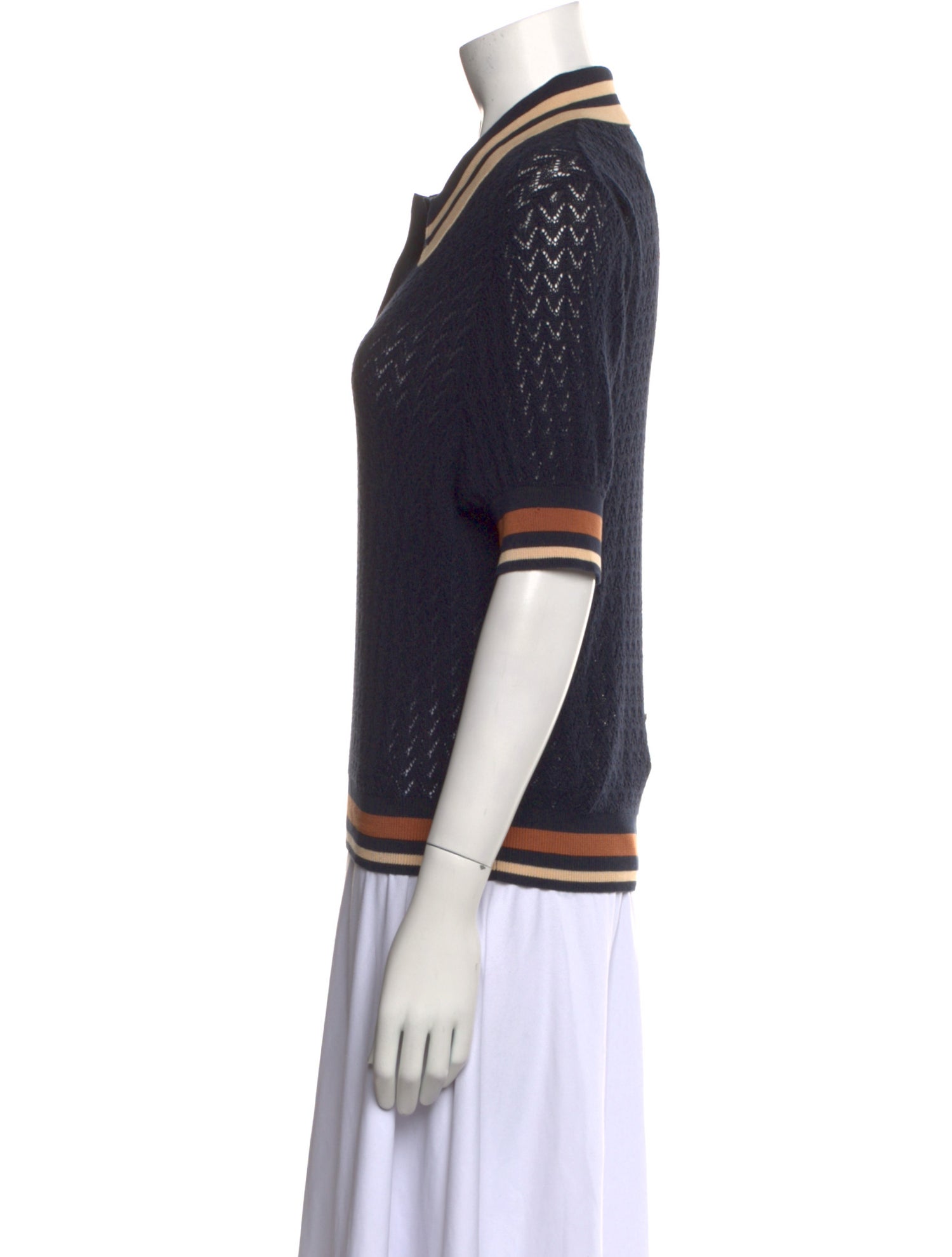 Tory Burch Striped Three-Quarter Sleeve Polo