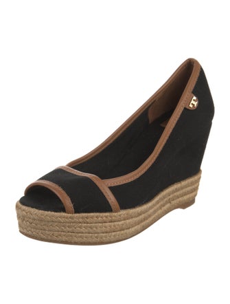 Tory Burch Canvas Leather Trim Embellishment Pumps