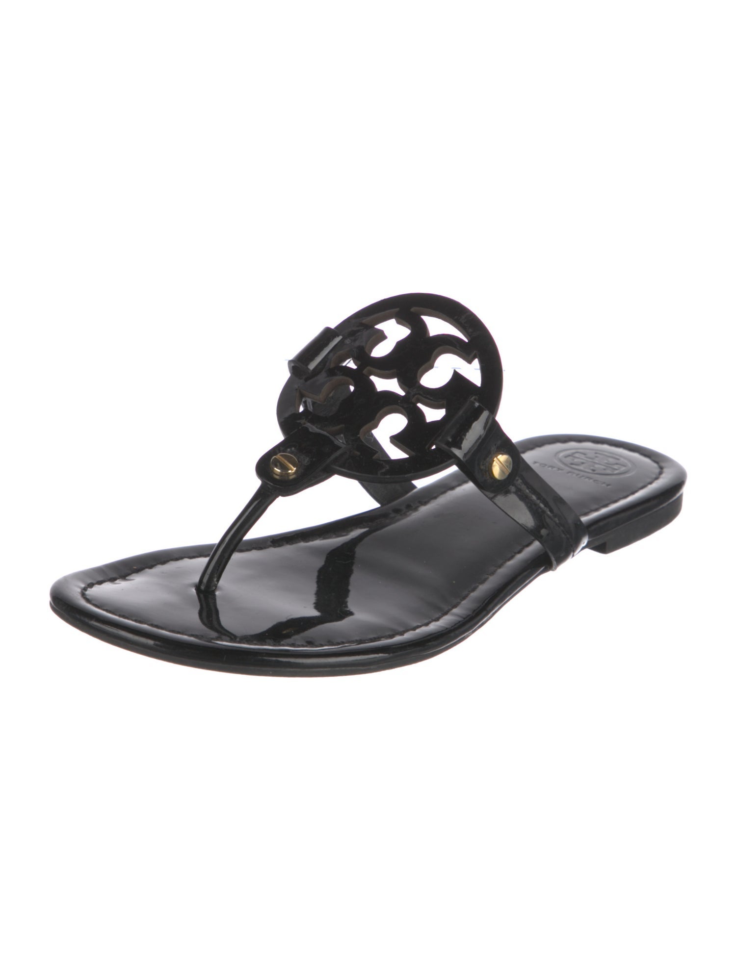 Tory Burch Signature Logo Patent Leather Flip Flops