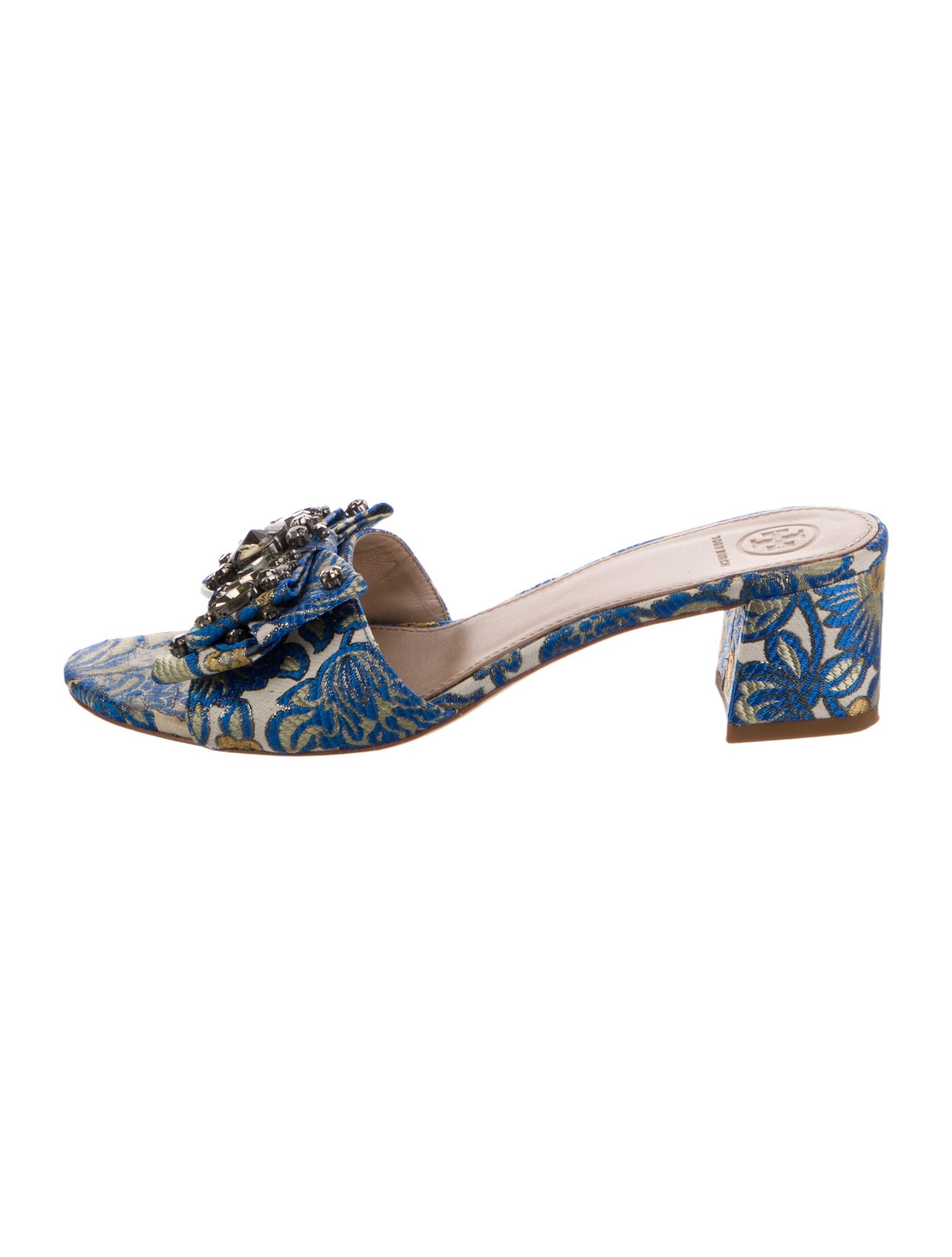Tory Burch Floral Print Bow Accents Slides