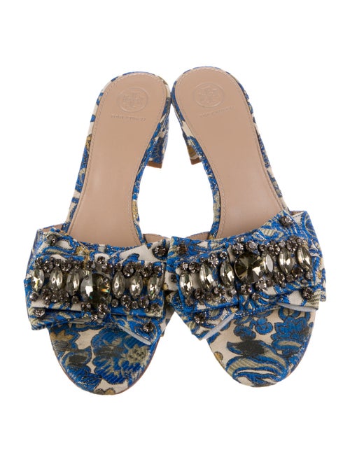 Tory Burch Floral Print Bow Accents Slides