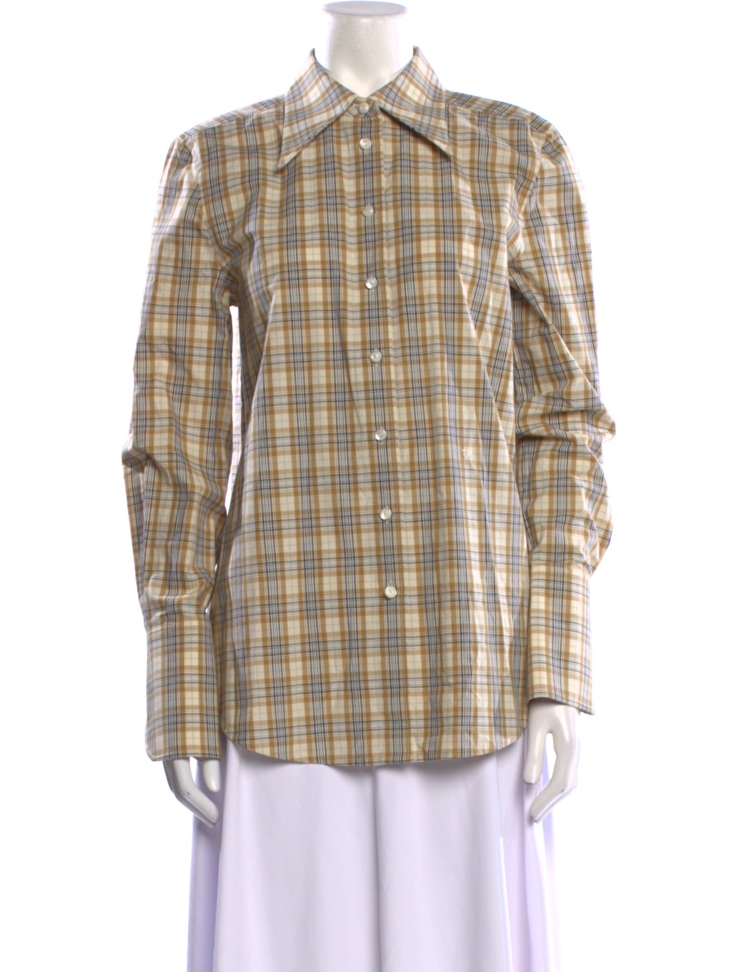 Tory Burch Plaid Print Long Sleeve Button-Up Top w/ Tags