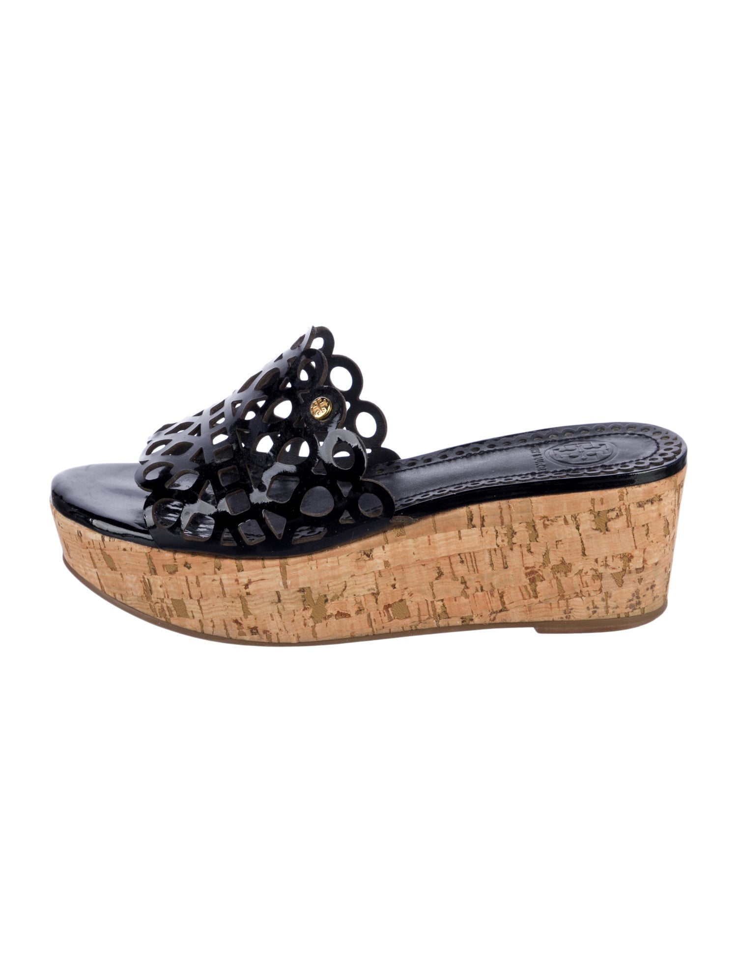 Tory Burch Patent Leather Cutout Accent Slides