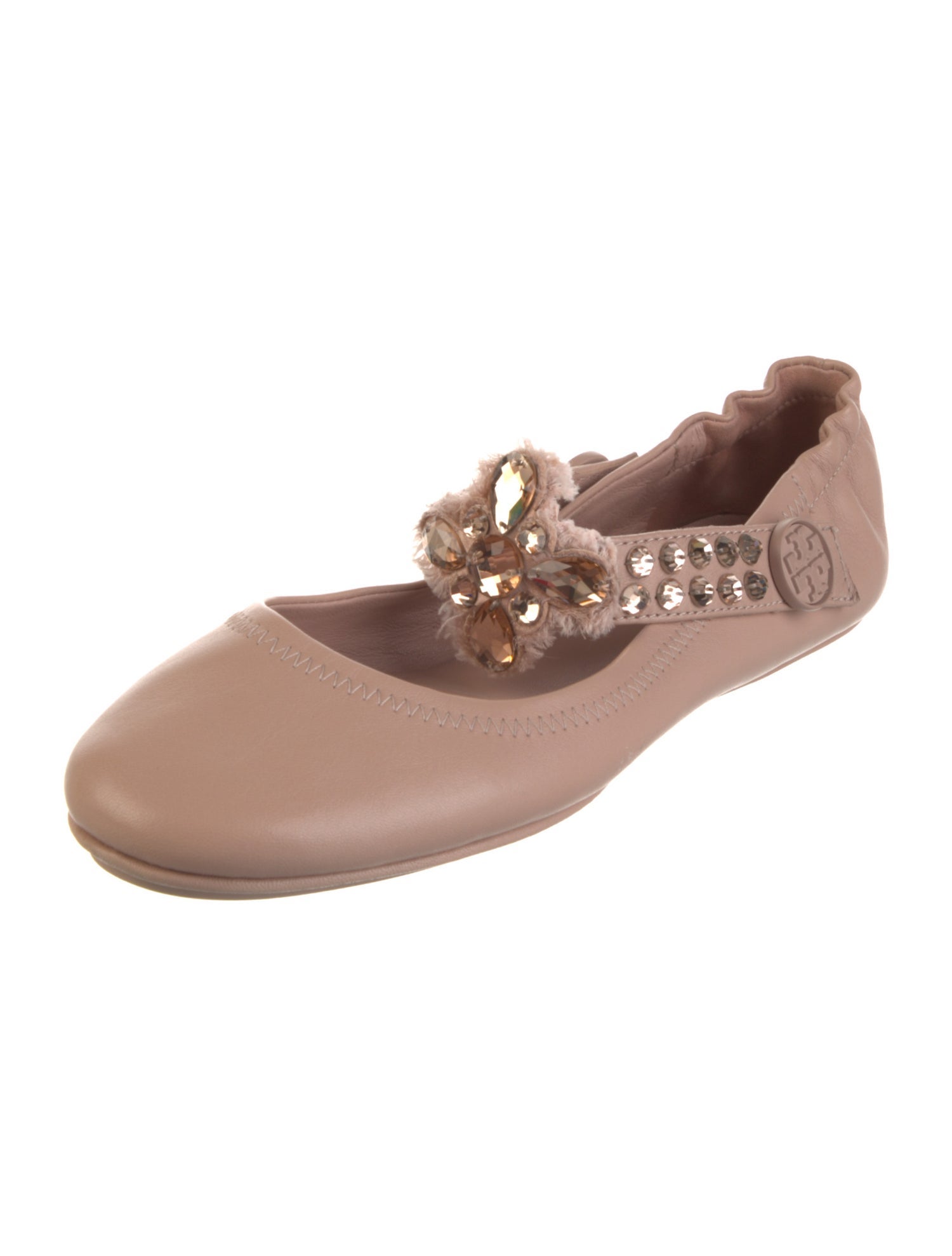 Tory Burch Leather Crystal Embellishments Mary Jane Flats
