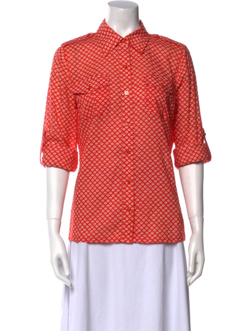 Tory Burch Printed Three-Quarter Sleeve Button-Up Top