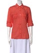 Tory Burch Printed Three-Quarter Sleeve Button-Up Top