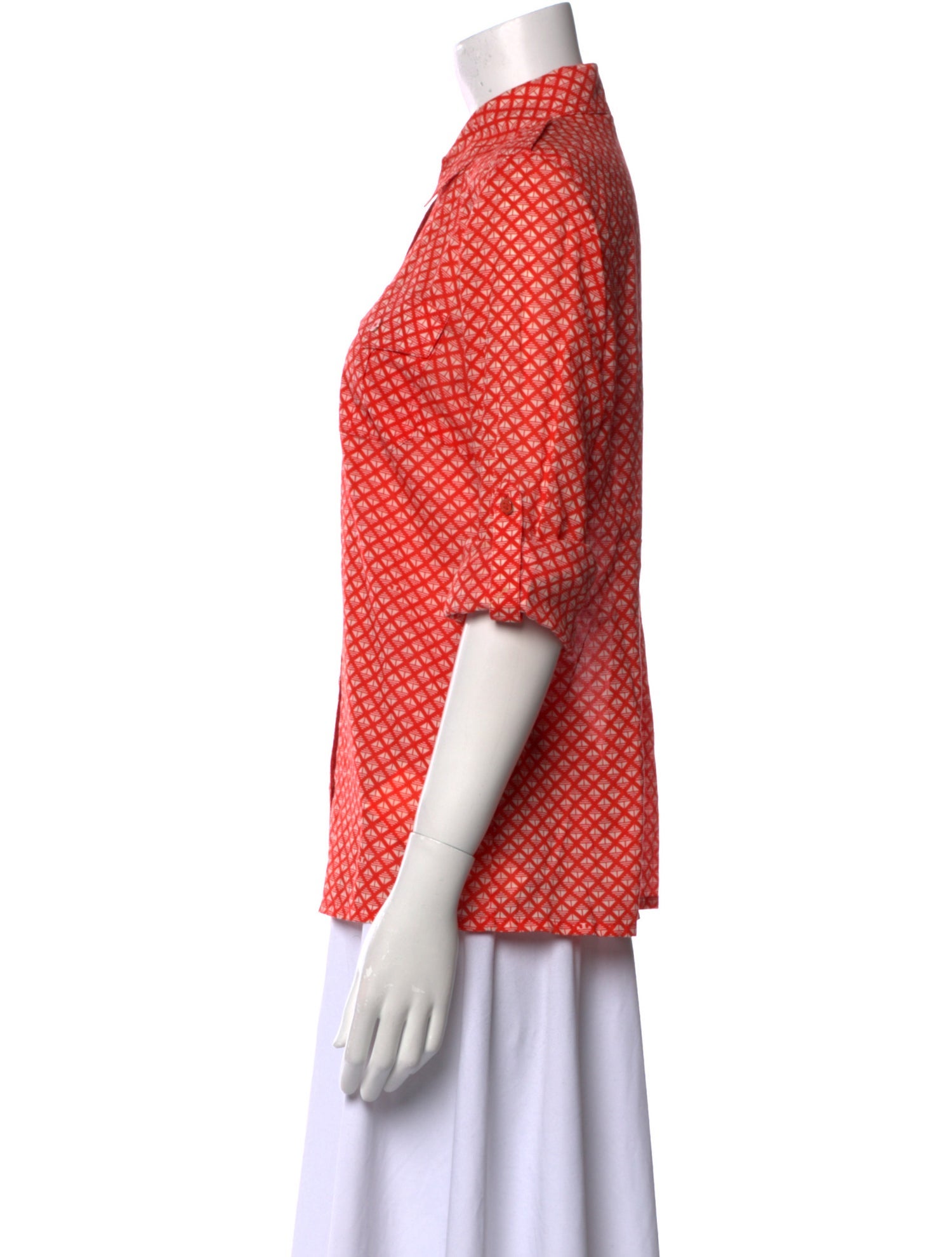 Tory Burch Printed Three-Quarter Sleeve Button-Up Top