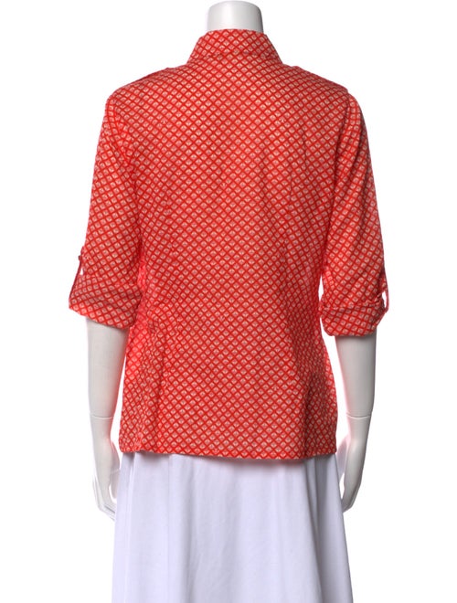 Tory Burch Printed Three-Quarter Sleeve Button-Up Top