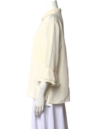 Tory Burch Silk Three-Quarter Sleeve Button-Up Top