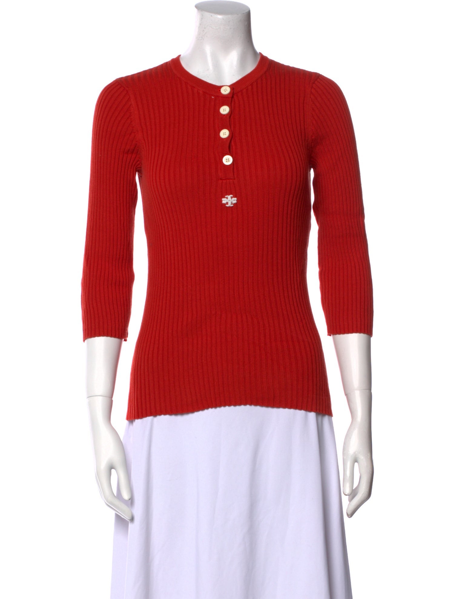 Tory Burch Mock Neck Three-Quarter Sleeve Polo