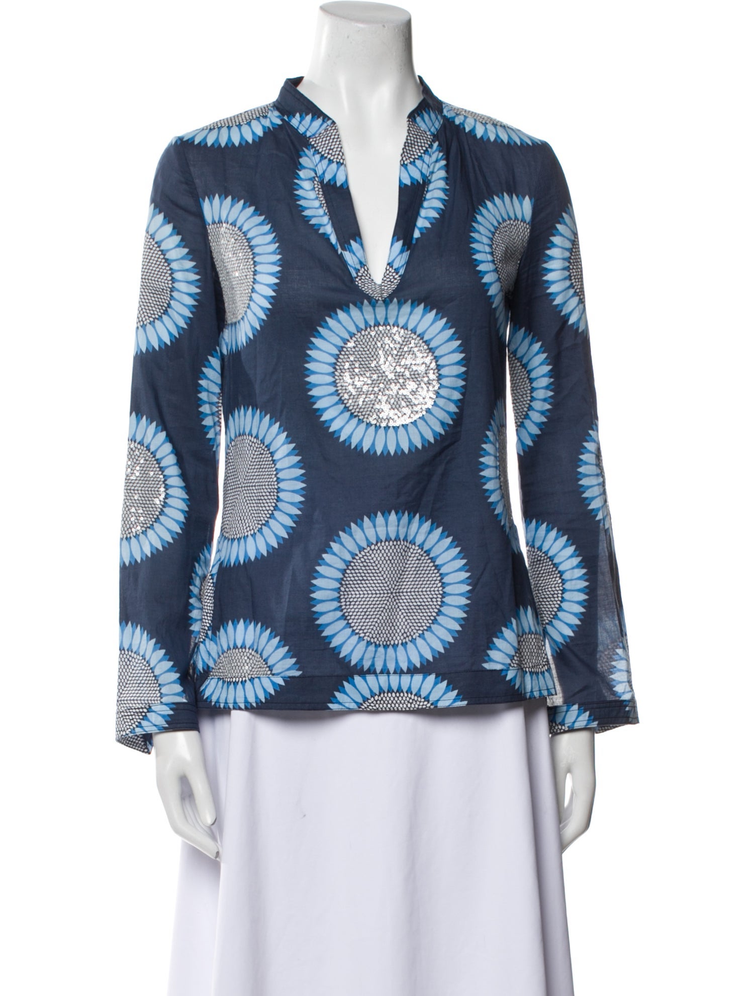Tory Burch Printed Long Sleeve Blouse