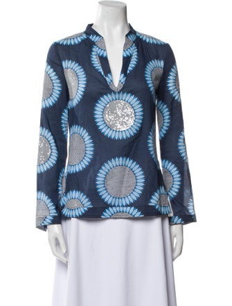 Tory Burch Printed Long Sleeve Blouse