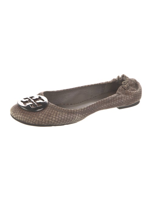 Tory Burch Signature Logo Snakeskin Flats