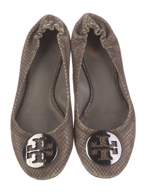 Tory Burch Signature Logo Snakeskin Flats