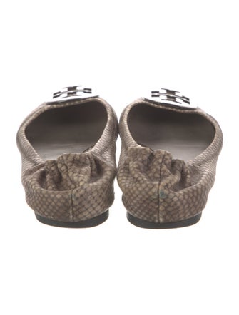 Tory Burch Signature Logo Snakeskin Flats