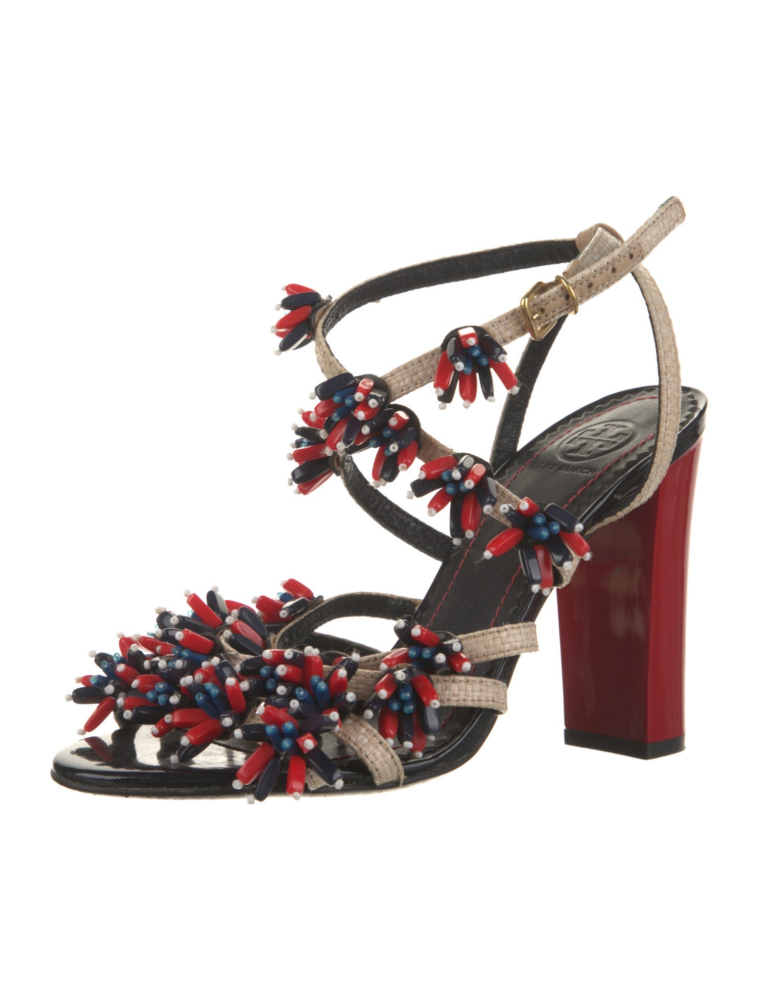 Tory Burch Raffia Beaded Accents Sandals