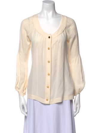 Tory Burch Silk Scoop Neck Button-Up Top