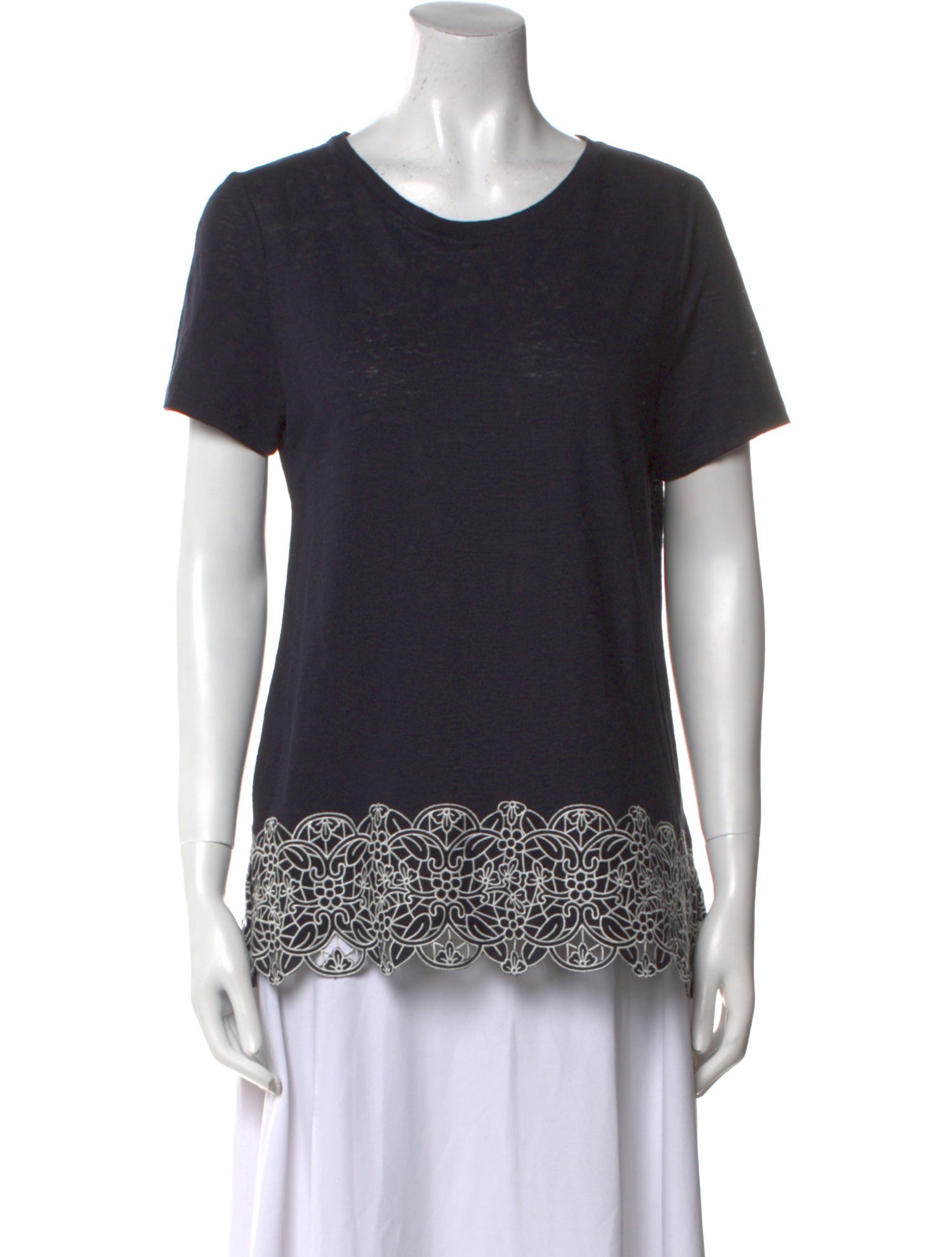 Tory Burch Linen Scoop Neck T-Shirt