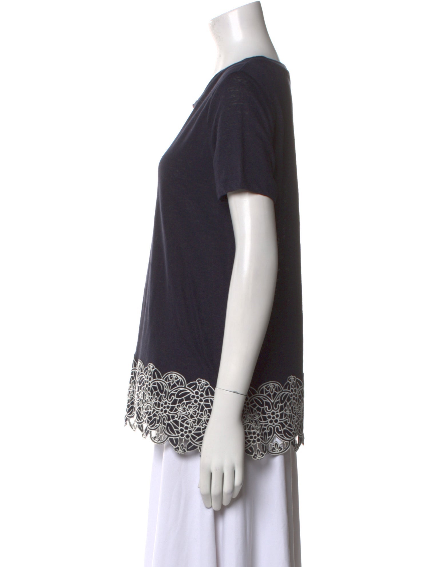 Tory Burch Linen Scoop Neck T-Shirt