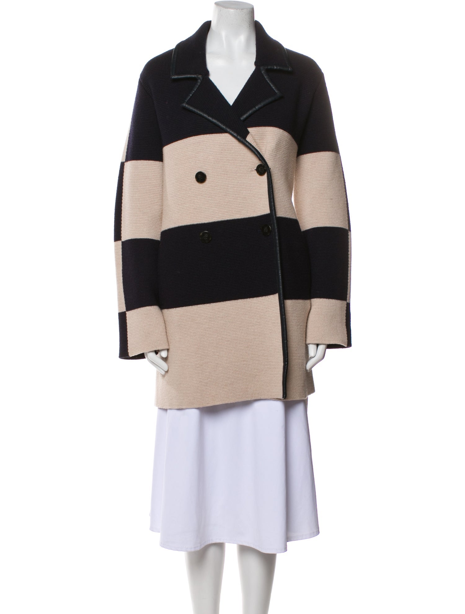 Tory Burch Merino Wool Colorblock Pattern Peacoat