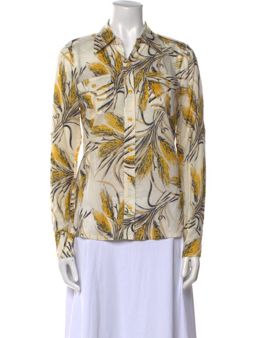 Tory Burch Printed Long Sleeve Button-Up Top