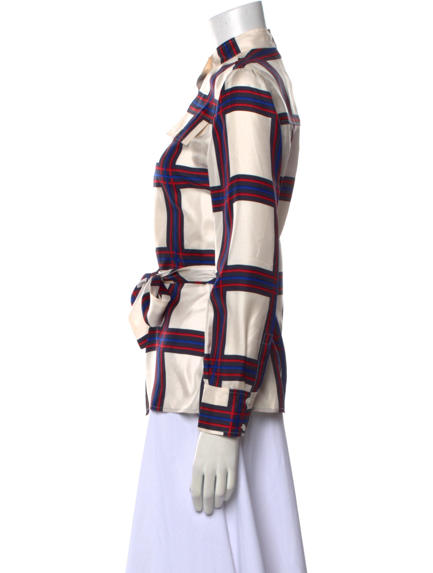 Tory Burch Silk Plaid Print Button-Up Top