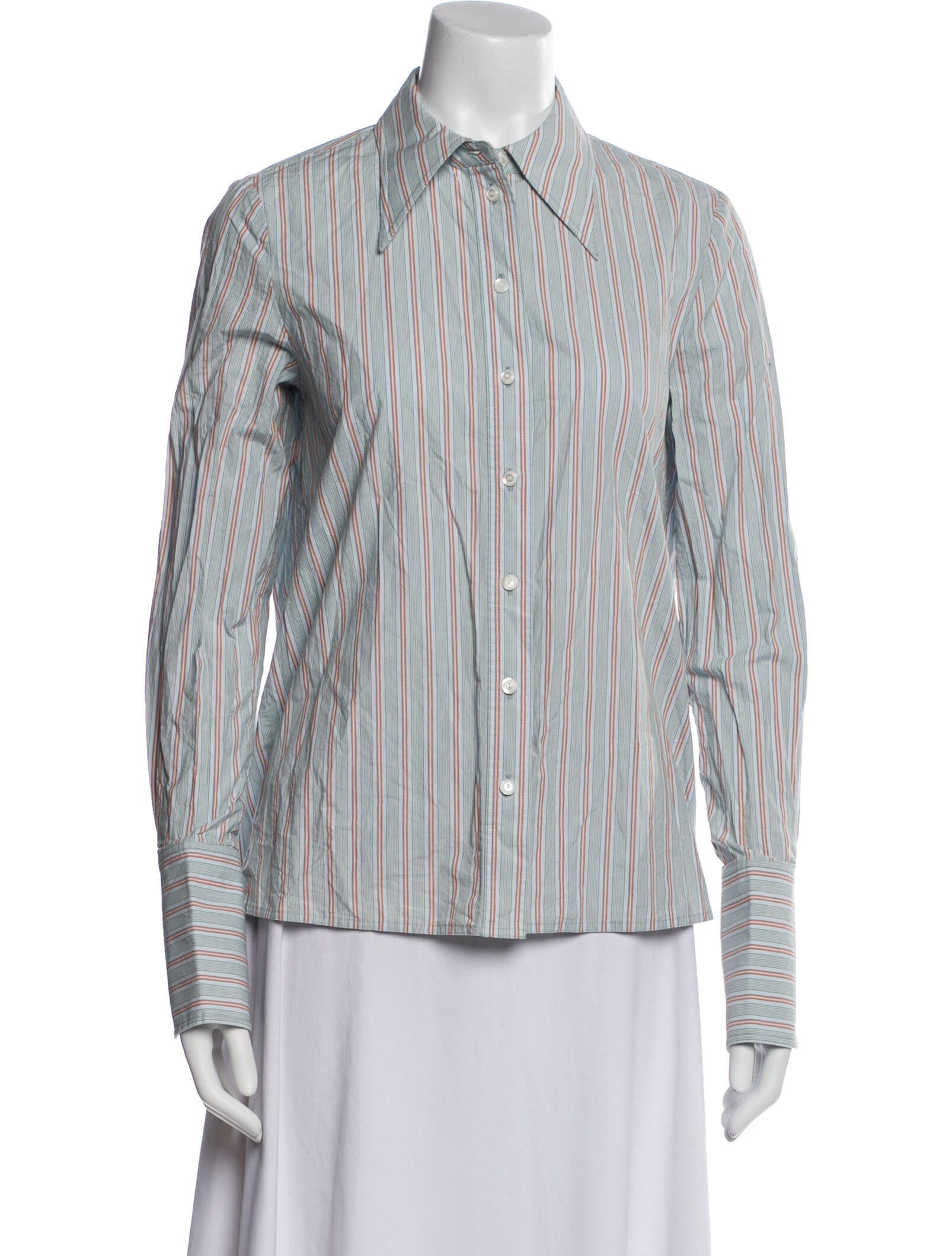 Tory Burch Striped Long Sleeve Button-Up Top