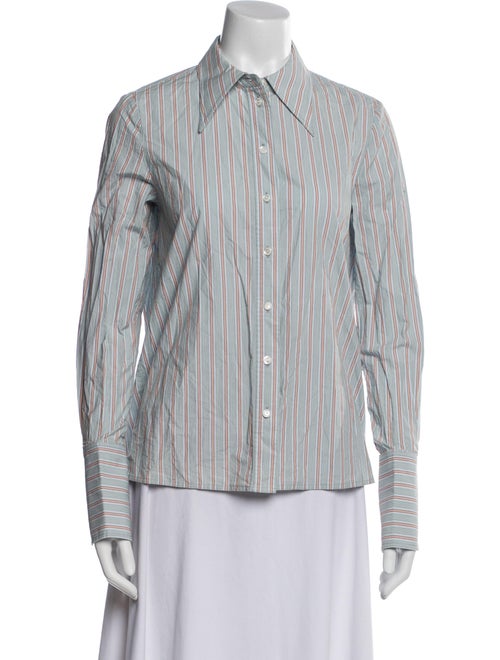 Tory Burch Striped Long Sleeve Button-Up Top